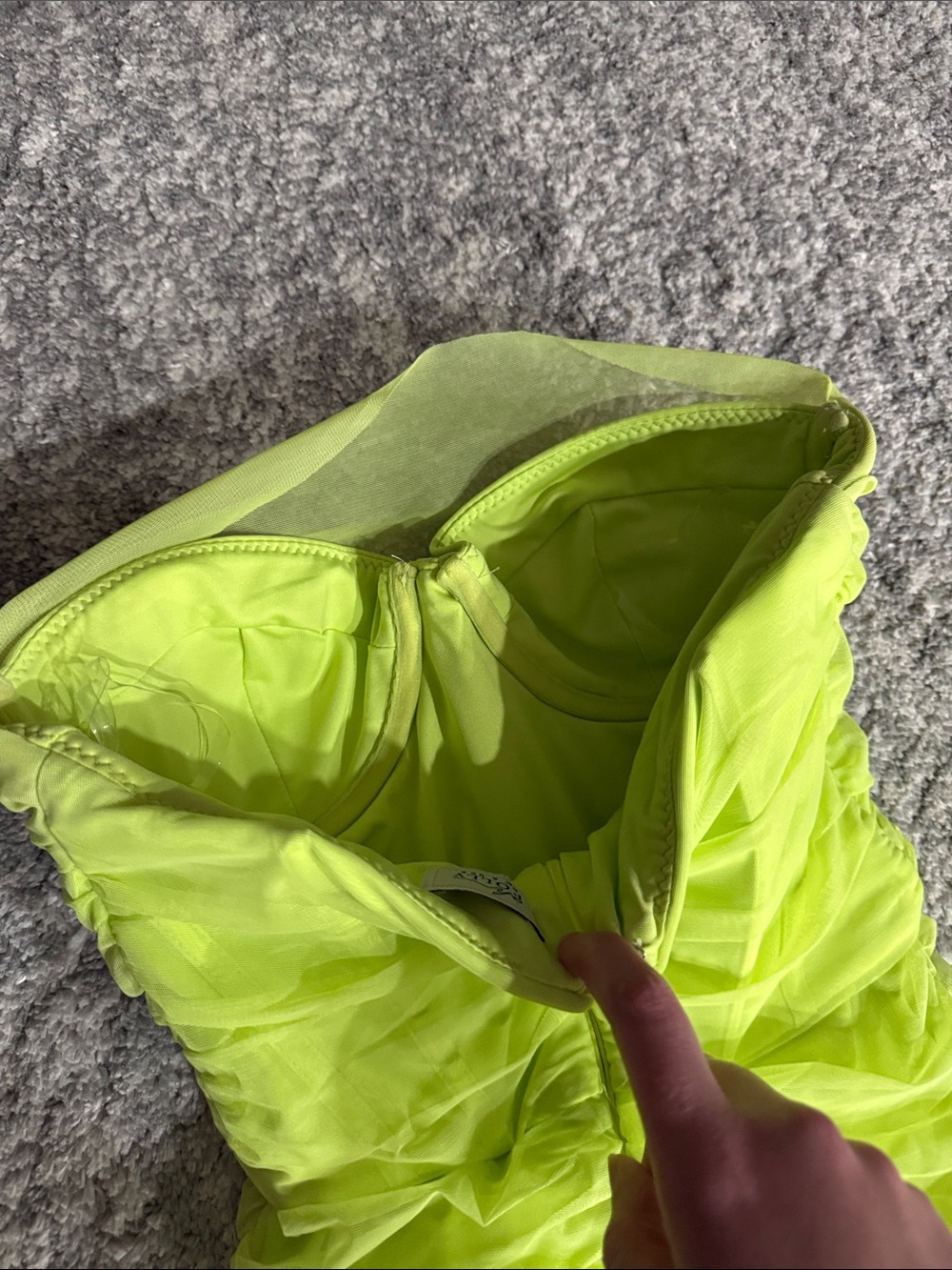 Oh Polly Neon Lime Strapless Ruched Bodycon Midi Dress - Picture 6 of 8